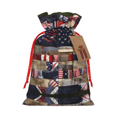 KOPUUYRD American Flag Patchwork Print Holiday Gift Bags Reusable Gift Bags,Bulk Gift Bags,Stylish Gift Bags For All Occasions