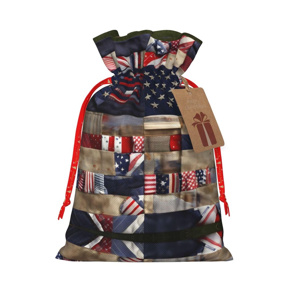 KOPUUYRD American Flag Patchwork Print Holiday Gift Bags Reusable Gift Bags,Bulk Gift Bags,Stylish Gift Bags For All Occasions
