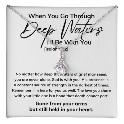 Luxe Gifting Miscarriage Necklace Message Card Box Alluring Mahogany - No Matter How Deep The Waters - Meaningful Christian Bible Verse Isaiah 43:3