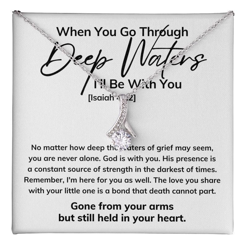 Luxe Gifting Miscarriage Necklace Message Card Box Alluring Mahogany - No Matter How Deep The Waters - Meaningful Christian Bible Verse Isaiah 43:3