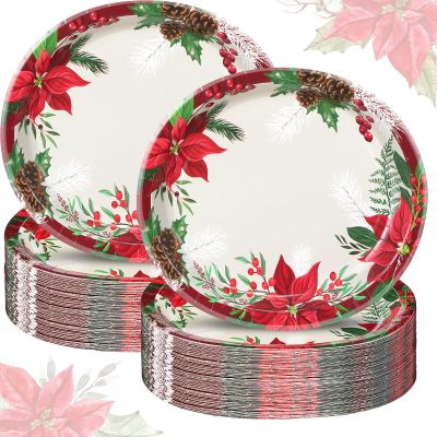 Havawish 100 Pcs Large Christmas Oval Paper Plates 10.8" x 12.6" Christmas Disposable Party Trays Xmas Paper Platters Dinner Serving Plates for xmas Holiday Dinner Table Supplies(Christmas Leaves)
