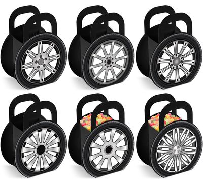 CHUNNIN 24Pcs Race Car Wheels Party Gift Boxes for Race Car Party Decorations Car Wheels Shaped Treat Boxes Racing Car Birthday Party Candy Boxes with Handle for Birthday Baby Shower Party Supplies