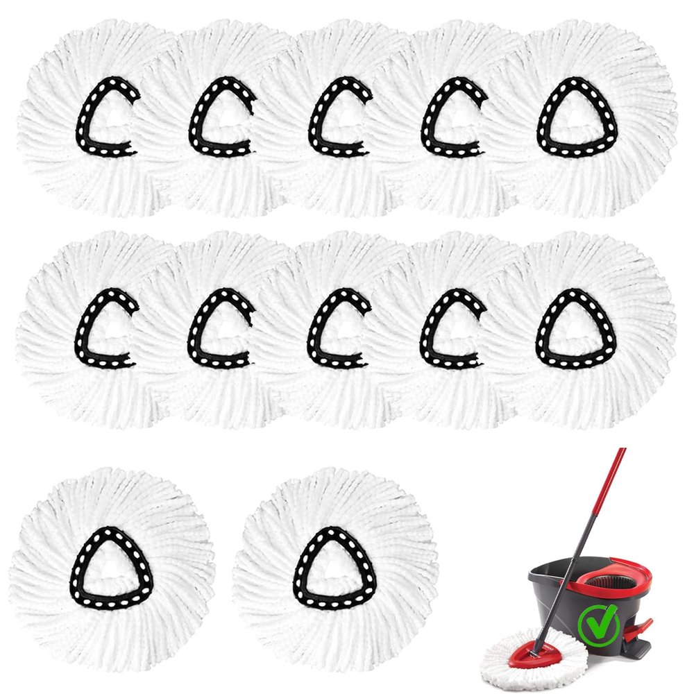12Pack Spin Mop Replacement Heads,Spinning Mop Replace Head for Easy Wring Mop, 100% Microfiber Mop Head Replacement Compatible with Triangle Spin Mop Refill for Floor Cleaning,White