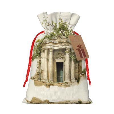 HJKTVDRQ Antique Building With Roman Olive Branch And Greek Print Reusable Gifts Bags Present Wrapping Decorative Bags For Holiday,Christmas,Birthday Presents