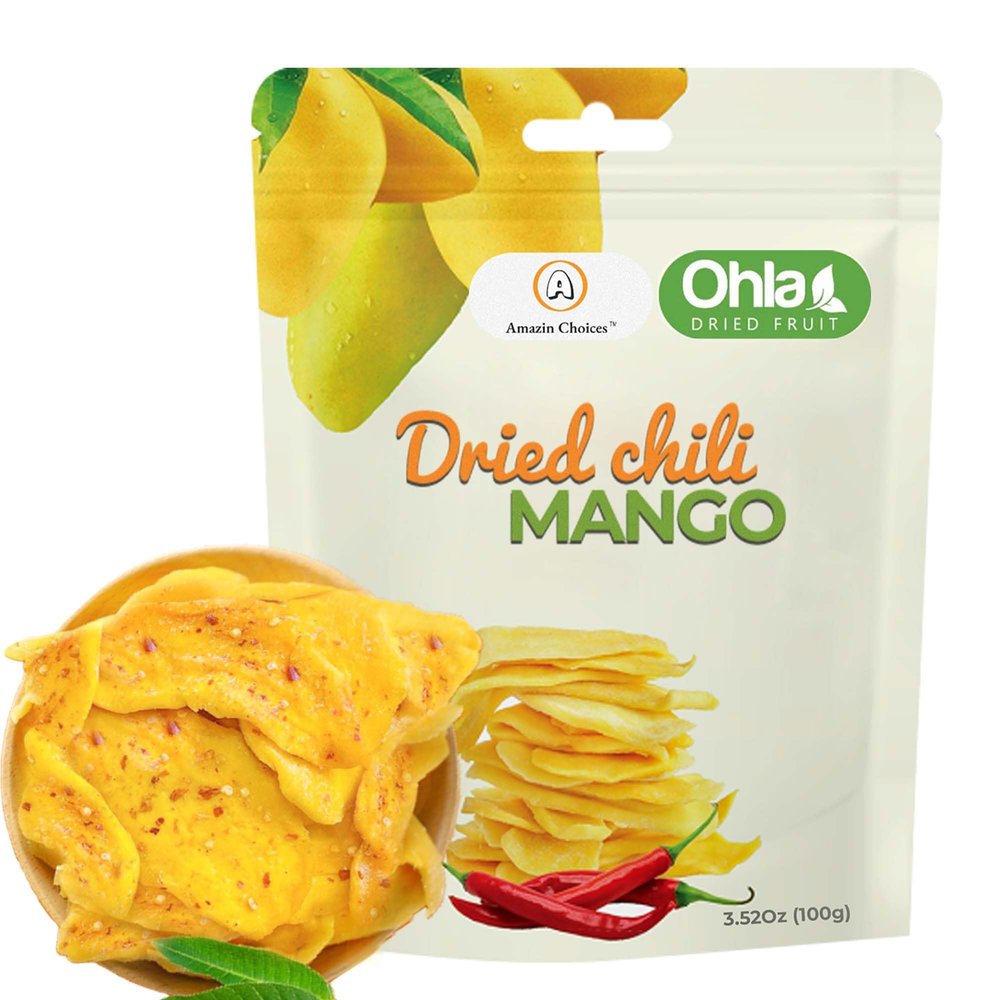 Dried Chili Mango by Amazin Choices  Premium Fruit Snack Strips, Vegan, Non-GMO & Gluten-Free, Sweet-Spicy Mangoes Slices, Snacks for Office (3.52 Oz)