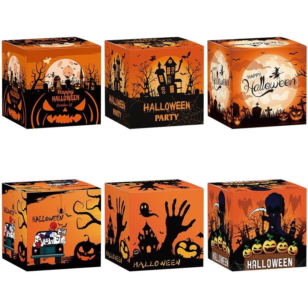 Haiyou 6pcs Halloween Paper Gift Boxes, Candy Cake Gift Goodie Packing Boxes Pumpkin Ghost Witch Boxes for Halloween Decoration Party Favors