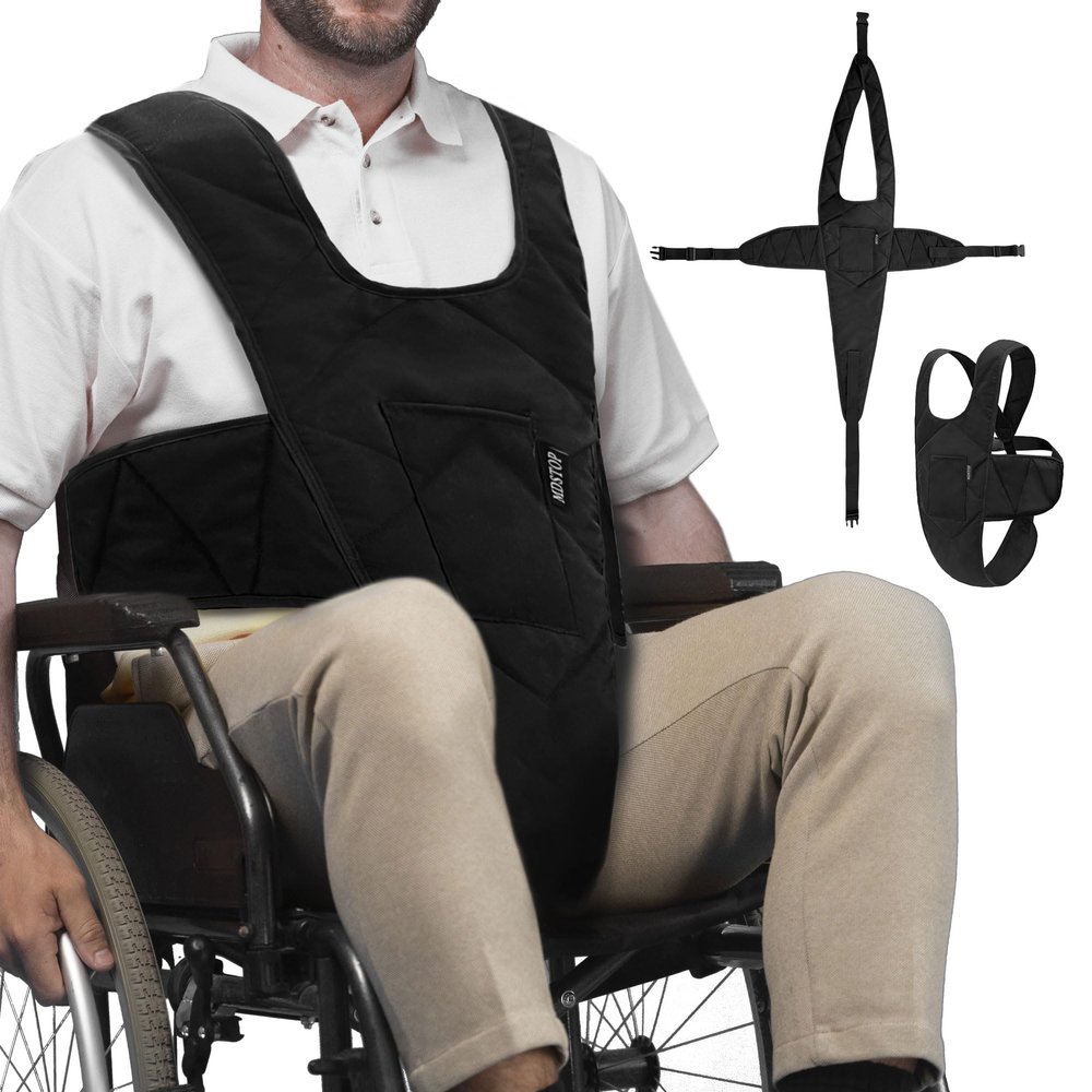 MDSTOP Wheelchair Safety Belt, Anti-Slip Wheelchair Seatbelt, Wheelchair Harness with Adjustable Secure Buckle, Medical Restraints Straps for Seniors Elderly, Patients, Disable (Black1)