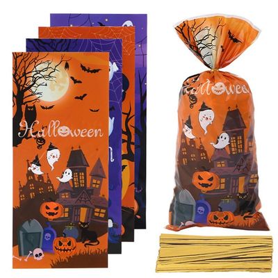 Halloween Cellophane Bags Halloween Candy Bags 100 Pcs Twist Ties Pumpkin Castle Sweets Bags Halloween Trick or Bags Gift Bags for Halloween Birthday Themed Party