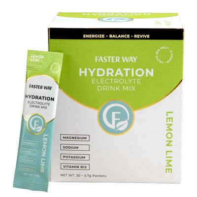 Faster Way - Hydration - Electrolyte Drink Mix - With Apple Cider Vinegar, Choline, Probiotics & Natural B Vitamins - Energize & Revive - Powder Packets - Zero Sugars -Gluten Free -Lemon Lime -30 Pack