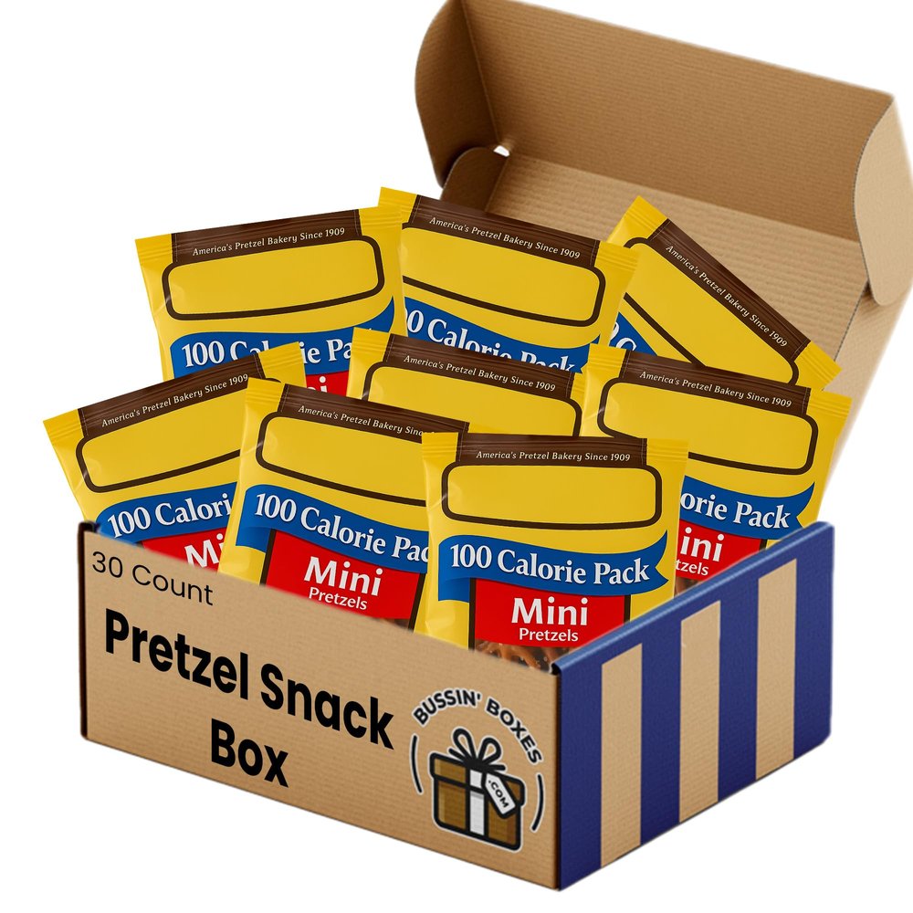 Bulk Mini Pretzels 100 Calorie Individual Snack Packs Salted Pretzel Bags for Office, School, Travel, and Gifting Assembled by Bussin Boxes (30 Count)