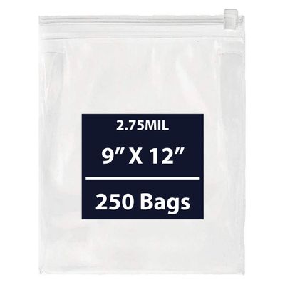 Slide Seal Storage Bags, 2.75mil 9" X 12" - 250 Bags | Low-Density Polyethylene (LDPE), Durable and Resealable Storage Bags | Versatile Slide Seal Bags for Easy Storage
