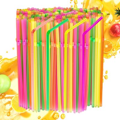 175 Straws Long Flexible Disposable Plastic Drinking Straw - Christmas Colorful Plastic Straws