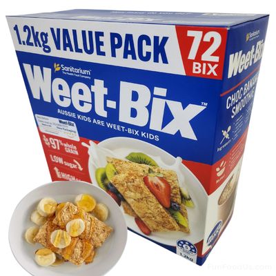 Aussie Made Weet-Bix 97% Wholegrain (1.2kg VALUE PACK 72 BIX) By Sanitarium Health Food Company Australia. Low in Sugar. Goodness and Energy