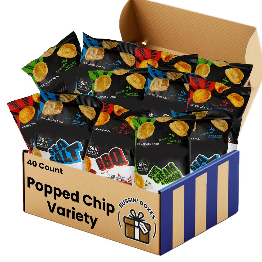 Popped Chip Snack Pack  40 Count Bulk Box of Individually Wrapped Popped-Style Chips (0.8 oz Each)  Assembled by Bussin Boxes