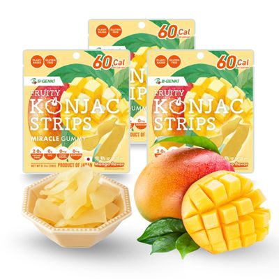 Fruity Konjac Strips Mango Flavor, Miracle Gummy, Plant-Based Healthy Snack, Gluten-Free, Made in Japan 0.7oz (20g) by B-GENKi (Pack of 3)
