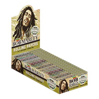 Bob Marley Rolling Paper Unbleached - 1 1/4" Medium Size (78mm) Paper - Box of 25 Booklets! (50 Leaves Per Book)