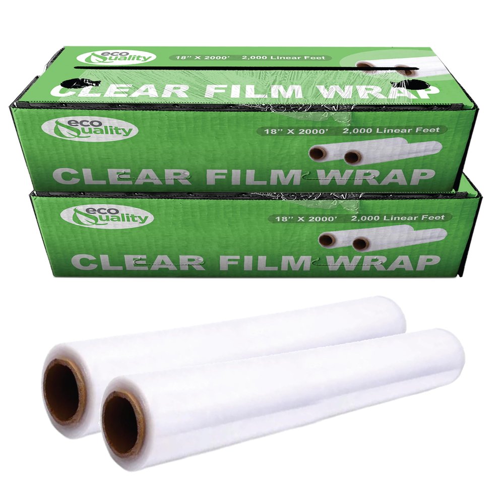 18" x 2000FT Clear Cling PE Food Wrap, Plastic Cling Wrap with Dispenser Cutter Box - BPA Free, Food Safe, Plastic Film Roll, Microwave & Freezer Safe Stretch Wrap for Food Service & Home Use (2)