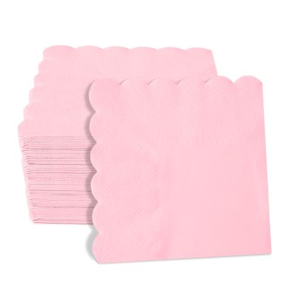 200 Pieces 2-ply Light Pink Napkin Disposable Scalloped Cocktail Napkins 5 x 5 Inches Beverage Napkins Dessert Napkins Paper Napkins for Wedding Birthday Party Paper Dinner Napkins(Pink)