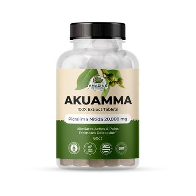 Amazing Botanicals Akuamma 100X Extract Tablets  200 mg | Focus and Clarity  Boosts Mood, Relieves Stress, Promotes Calmness, Non-GMO, Plant Based, Vegan (60 Count)