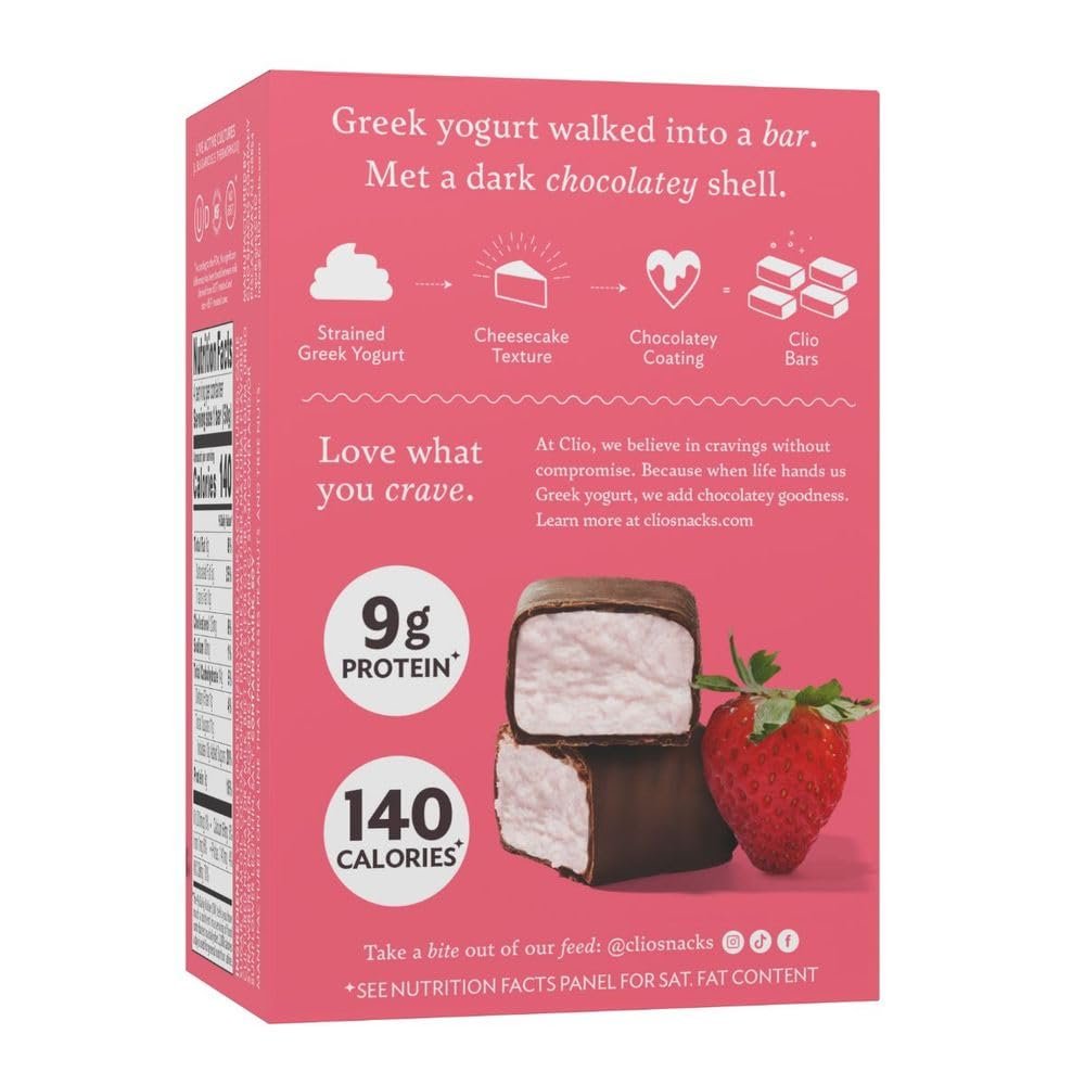 Clio Greek Yogurt Bar, Strawberry, 9g Protein, Kosher, Gluten Free, 7.05 Ounce (Pack of 6)