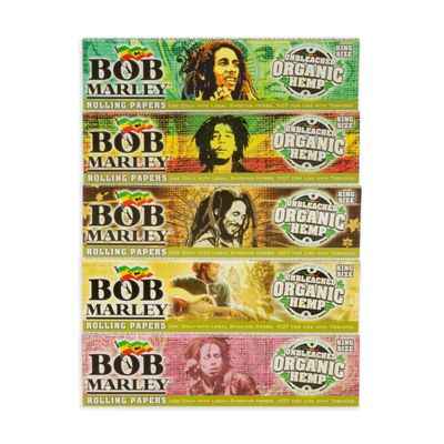 Bob Marley Rolling Paper - King Size Extra Long (110mm) Unbleached Paper - Pack of 5 Booklets!