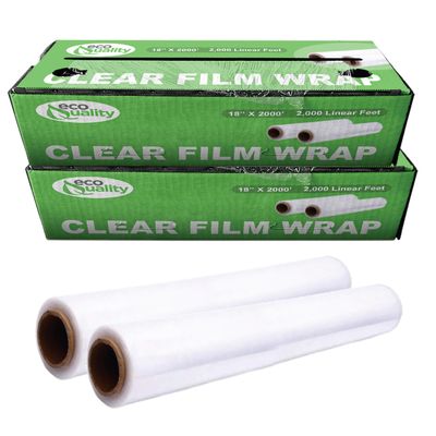 18" x 2000FT Clear Cling PE Food Wrap, Plastic Cling Wrap with Dispenser Cutter Box - BPA Free, Food Safe, Plastic Film Roll, Microwave & Freezer Safe Stretch Wrap for Food Service & Home Use (1)