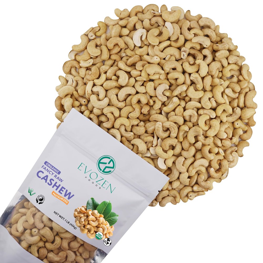 EvoZen Foods Organic Raw Whole Cashews, Non-GMO, Certified Kosher, Vegan Verified (2 LB)
