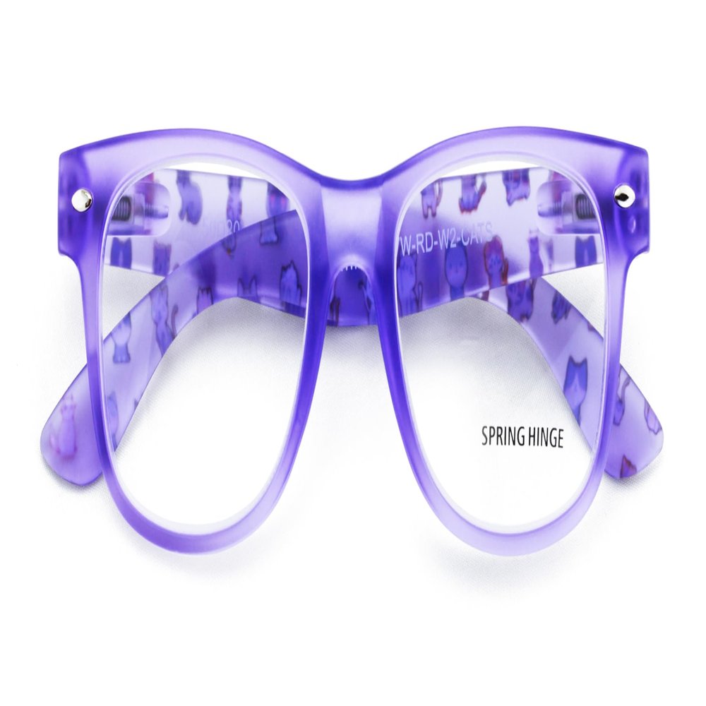 V.W.E. Matte Cat Print Classic Comfortable Reading Glasses Large - Kitten Clear Lens Reader (Purple, 1.50, x)