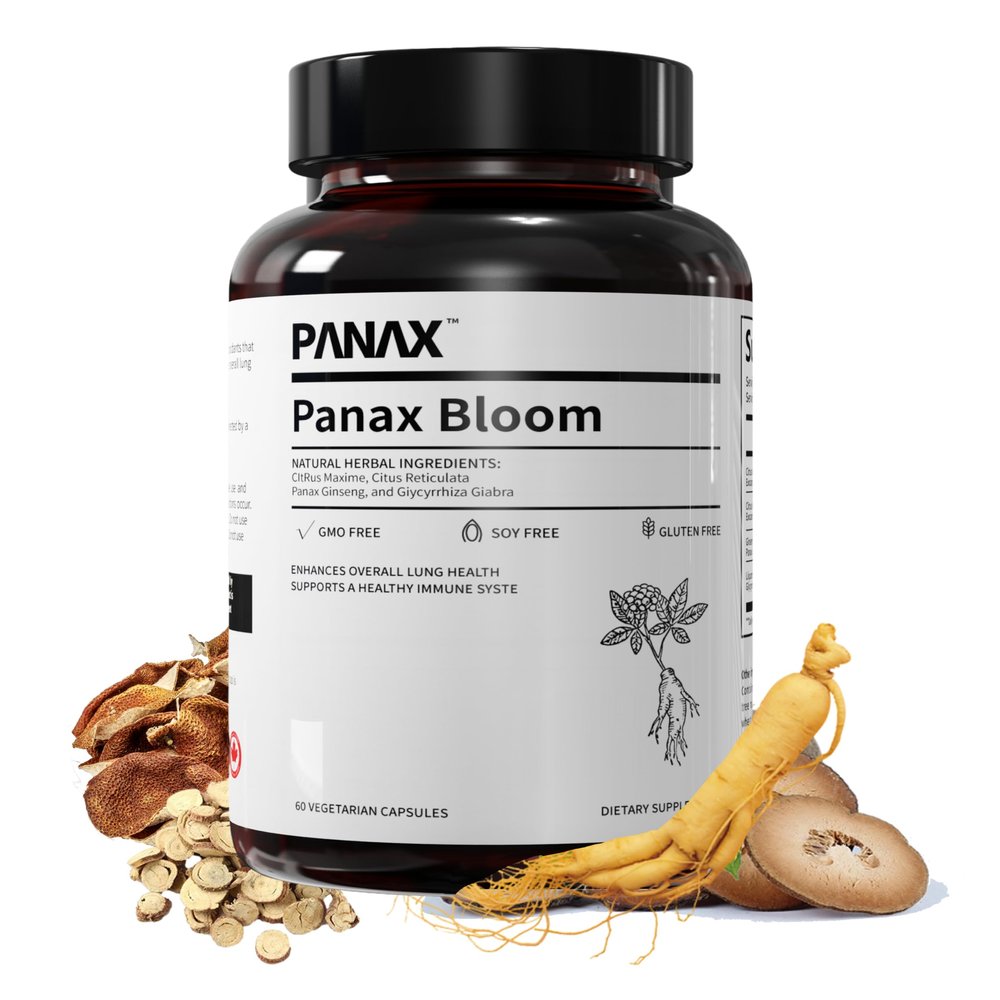 Panax Bloom Natural Herbal Ingredients Capsules | Enhance Overall Lung Health, Support A Healthy Immue System | Ginseng, Citri Maxima, Citri Reticulata, & Liquorice | 60 Vegetarian Capsules