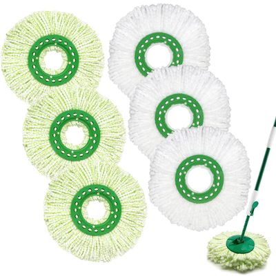 6 Pack Mop Head Replacement for Libman Tornado Spin Mop, Microfiber Spin Mop Replacement Head, Easy to Replace, Machine Washable, Green & White