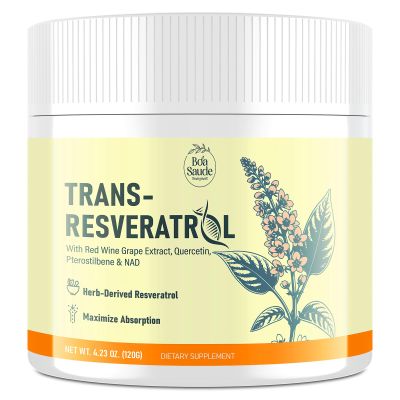 BoaSaude Trans-Resveratrol Powder Supplement with Red Wine Extract, Quercetin, Pterostilbene & NAD, 4.23 OZ, 30-Day Supply
