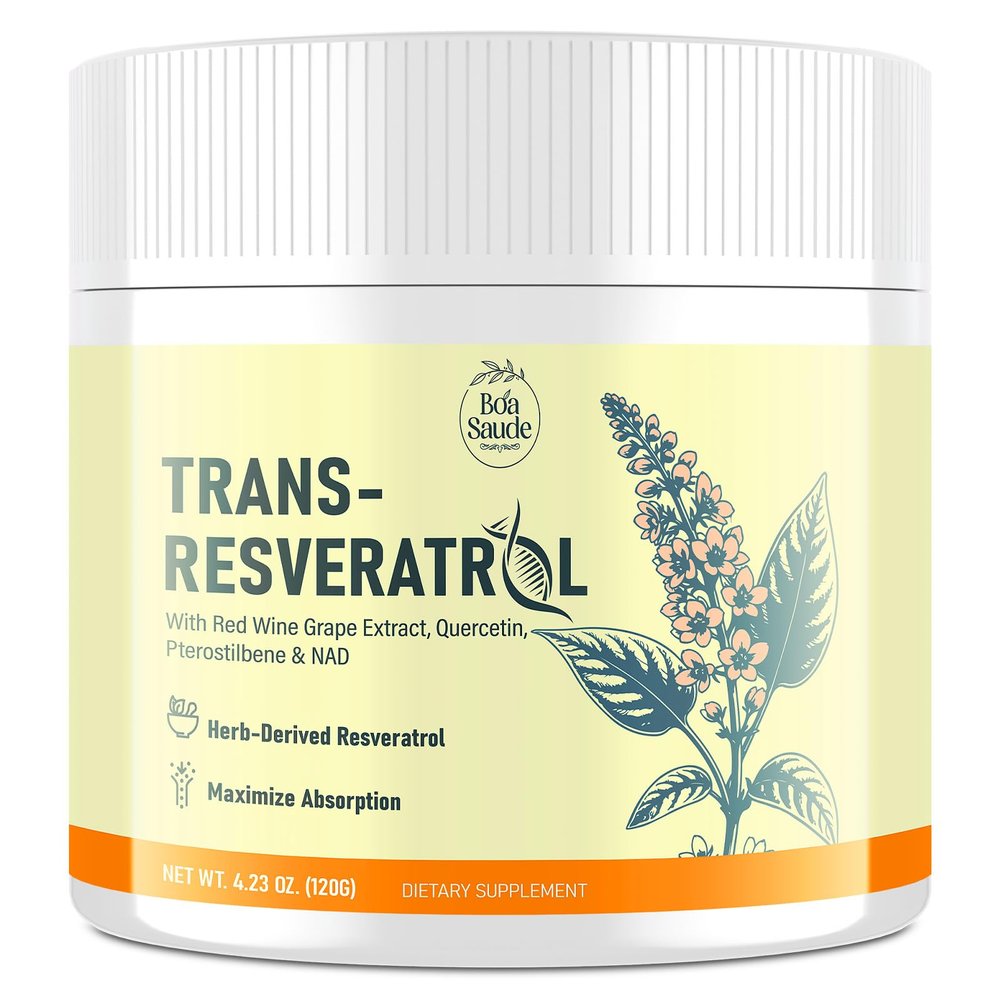 BoaSaude Trans-Resveratrol Powder Supplement with Red Wine Extract, Quercetin, Pterostilbene & NAD, 4.23 OZ, 30-Day Supply