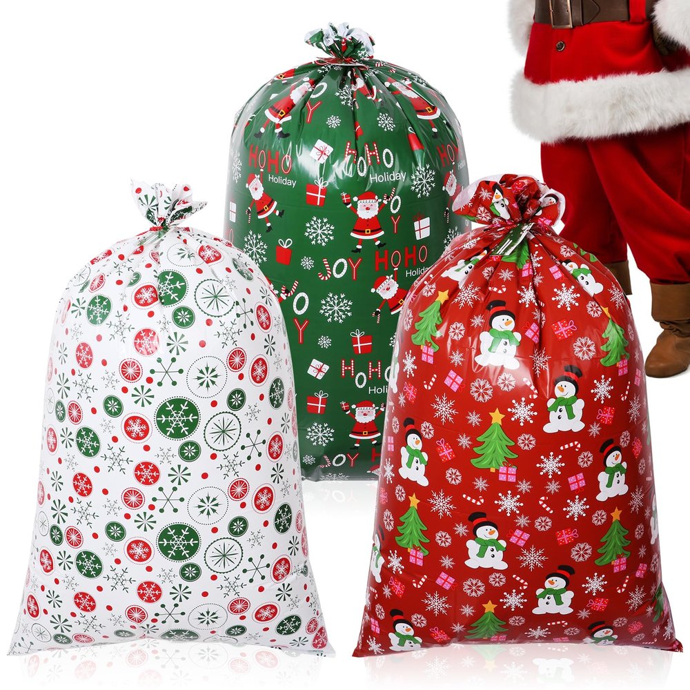 BIGIVACA 3 Pack Extra Large Gift Bags 56x36 Inches - Heavy Duty Reusable Christmas Gift Bags with Tags Upgraded Thicker PE Material Holiday Present Wrapping Bags for Big Gifts
