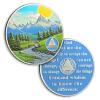 9 Month Sobriety Coin, Valley Sunrise Serenity Prayer AA Medallion view 1