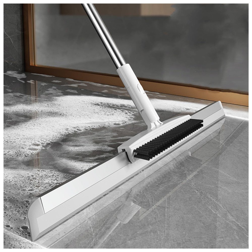 RRRYYYZZ Silicone Broom, 2 in 1 Scrape and Heavy-Duty Stiff Bristle Scrubber Brush Rubber Broom for Pet Hair Hardwood Floor, Magic Broom Squeegee Cleans Glass,Fine Dust,Hair,Liquids