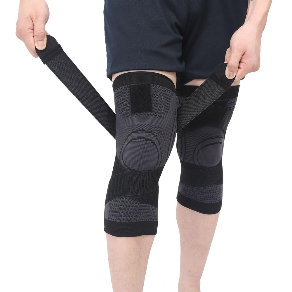 2 Pack Knee Wraps for Pain Relief, Knee Wrap Knee Compression Sleeve Knee Sleeves for Men Women Compression Knee Brace, Knee Band for Knee Pain Relief, Knee Brace for Arthritis Pain and Support (Black, Large)