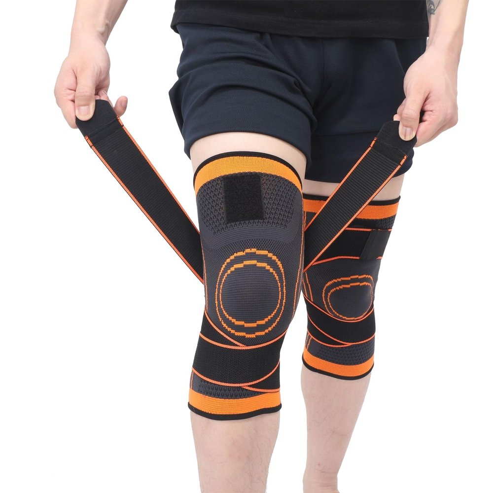 2 Pack Knee Wraps for Pain Relief, Knee Wrap Knee Compression Sleeve Knee Sleeves for Men Women Compression Knee Brace, Knee Band for Knee Pain Relief, Knee Brace for Arthritis Pain and Support (Orange, Medium)