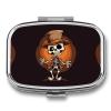 Funny Skeleton Square Pill Box Travel Portable Pill Case 2 Compartment Medicine Metal Tablet Vitamin Holder Organizer for Purse Pocket view 1