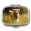 Dog Running on The Grass Square Pill Box Travel Portable Pill Case 2 Compartment Medicine Metal Tablet Vitamin Holder Organizer for Purse Pocket view 1