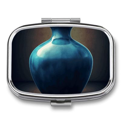 Blue Vase Square Pill Box Travel Portable Pill Case 2 Compartment Medicine Metal Tablet Vitamin Holder Organizer for Purse Pocket