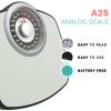 Adamson A25 Scales for Body Weight - Up to 400 LB - 5.3" Dial on 13.77" x 14.17" Platform - Anti-Skid Rubber Surface - High Precision Bathroom Scale Analog - Durable with 20-Year Assurance - Grey view 2