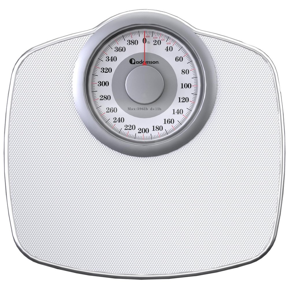 Adamson A25 Scales for Body Weight - Up to 400 LB - 5.3" Dial on 12.4" x 10.2" Platform - Anti-Skid Rubber Surface - High Precision Bathroom Scale Analog - Durable with 20-Year Assurance - Full White