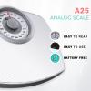 Adamson A25 Scales for Body Weight - Up to 400 LB - 5.3" Dial on 12.4" x 10.2" Platform - Anti-Skid Rubber Surface - High Precision Bathroom Scale Analog - Durable with 20-Year Assurance - Full White view 2