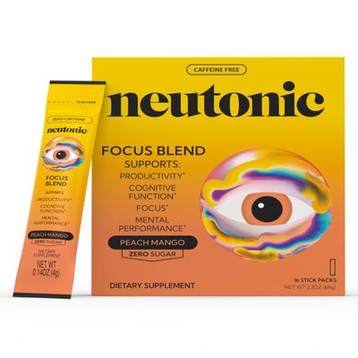 Neutonic Nootropic Focus Blend Powder | Peach Mango 16 Sticks | Caffeine Free, Zero Sugar | Support Memory, Mental Clarity, Cognitive Function | Boost Focus, Energy, Brain Health