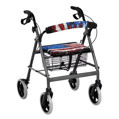 Gomyblomy American Flag Rollator Walker Accessories Seat Cover for Seniors Universal Rollator Walker Seat and Backrest Covers Dust Cover for Walkers Decorative Seat Covers for Women Men