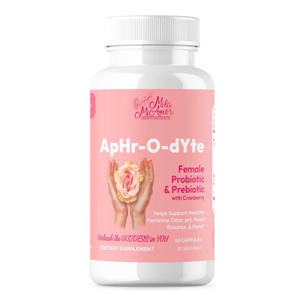 Mila Miamor ApHr-O-dYte Womens Probiotic and Prebiotic with Cranberry - Gluten-Free, Non-GMO Supplement for Feminine Health, pH Balance, Odor Control, Urinary Tract - 60 Capsules