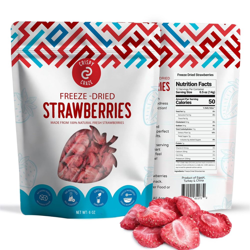 Crispy Craze Freeze Dried Strawberries Bulk, 6 Oz - Sliced Strawberry Fruit Crisps, Non GMO, Healthy Snack with No Added Sugar & Additives, 100% Natural Freeze Dried Fruit