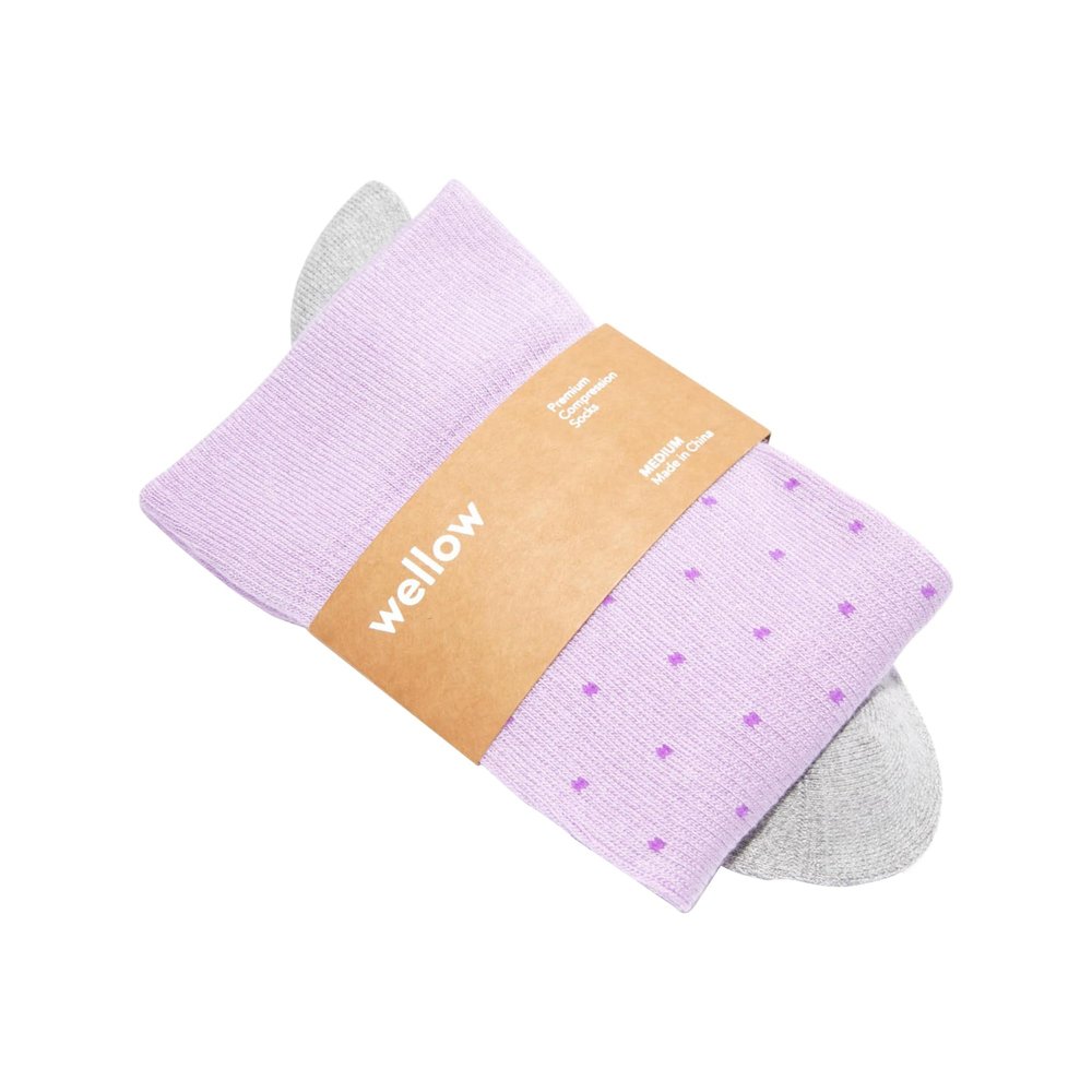 Wellow Premium Socks (Compression Socks - Regular) for Men and Women, Made with Viscose from Bamboo, Relieves Swelling, Nurses - Pregnancy Support, MD, Orchid - Dots