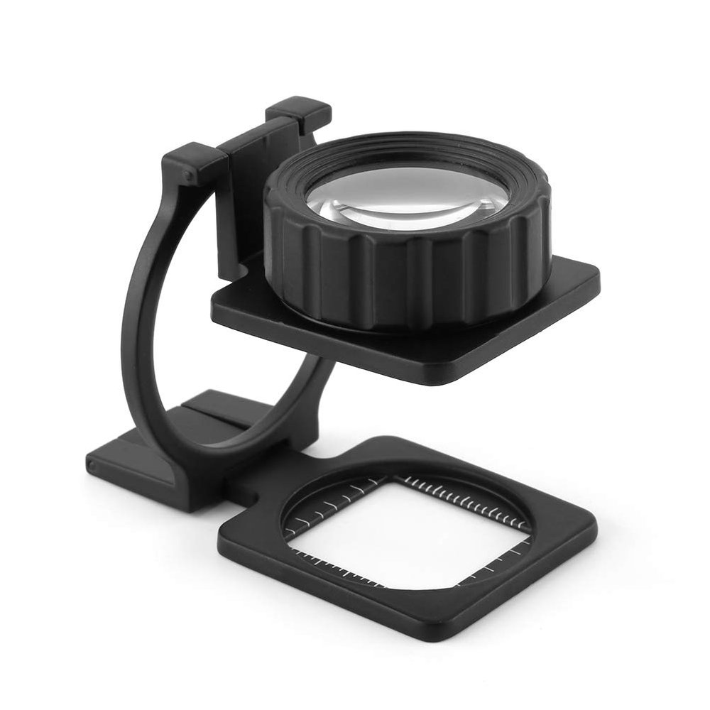 15X Foldable Magnifier Stand with Measure Scale, Portable Folding Magnifying Glass Lens Loupe, Optical Linen Tester, Hand Operated Tools
