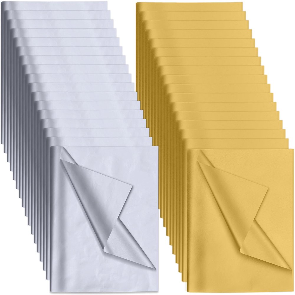 300 Piece Christmas Metallic Gold Silver Tissue Paper Assortment, 20" x 20" Holiday Gold Gift Wrapping for Party Favors Goody Bags, Xmas Presents Wrapping Stocking Stuffers